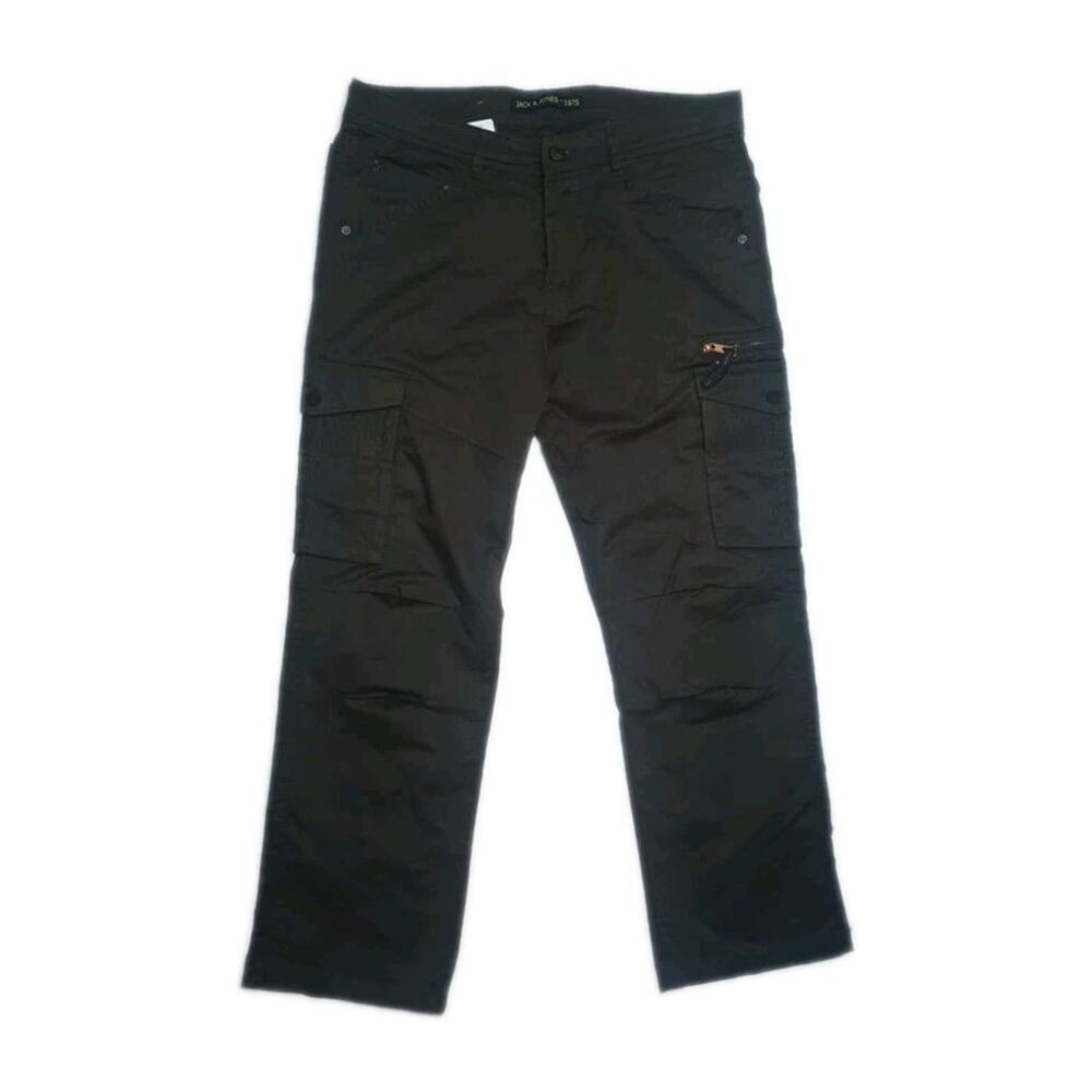 Jack & Jones 1975 Men's Olive Cargo Pants Size 36 Multi Pocket Straight Leg